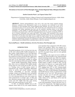 Prevalence of HIV/AIDS in West Hararghe Zone, Oromia Regional State, Ethiopia from 2016 – 2019