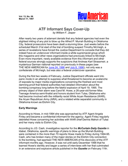 ATF Informant Says Cover-Up by William F