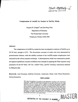 Complexation of Am(III) by Oxalate in Nac104 Media Gregory R. Choppin