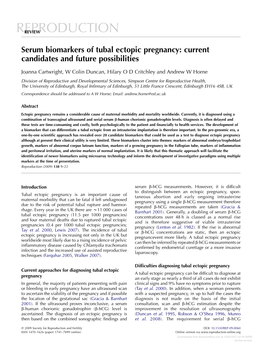 Serum Biomarkers of Tubal Ectopic Pregnancy: Current Candidates and Future Possibilities