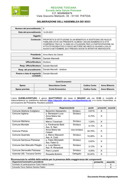 REGIONE TOSCANA Società Della Salute Pistoiese C.F. 90048490479 Viale Giacomo Matteotti, 35 - 51100 PISTOIA