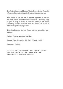 Bartholomew De Las Casas; His Life, Apostolate, and Writings by Francis Augustus Macnutt
