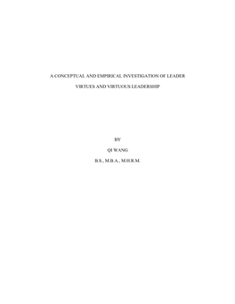 A Conceptual and Empirical Investigation of Leader Virtues and Virtuous