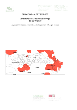 SERVIZIO DI ALERT EX-POST Vento Forte Nella Provincia Di Rovigo Del