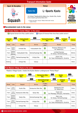 Transport Information Guide Squash L-Sports Kyoto