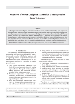 Overview of Vector Design for Mammalian Gene Expression Randal J