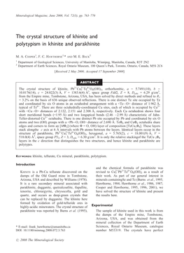 The Crystal Structure of Khinite and Polytypism in Khinite and Parakhinite