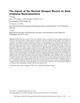 The Impact of the Revised Sunspot Record on Solar Irradiance Reconstructions G