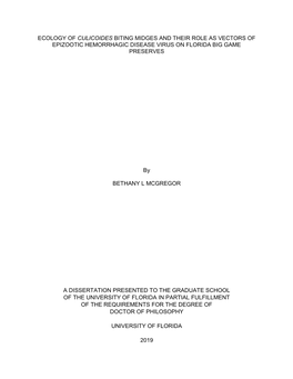 Ecology of Culicoides Biting Midges and Their Role As Vectors of Epizootic Hemorrhagic Disease Virus on Florida Big Game Preserves