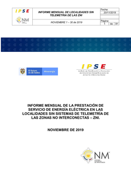 Informe Mensual De La Prestación De Servicio De Energía Eléctrica En Las Localidades Sin Sistemas De Telemetría De Las Zonas No Interconectas – Zni