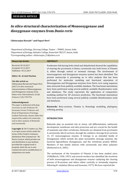 In Silico Structural Characterization of Monooxygenase and Dioxygenase Enzymes from Danio Rerio