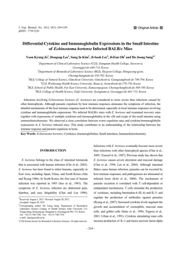 Differential Cytokine and Immunoglobulin Expressions in the Small Intestine of Echinostoma Hortense Infected BALB/C Mice