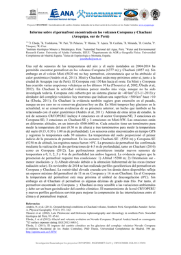 Informe Sobre El Permafrost Encontrado En Los Volcanes Coropuna Y Chachani (Arequipa, Sur De Perú)