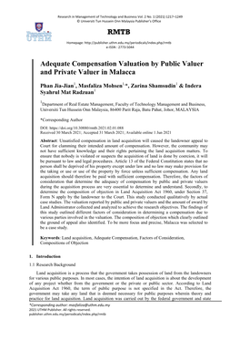 RMTB Adequate Compensation Valuation by Public Valuer And