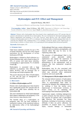 Hydrosalpinx and IVF: Effect and Management