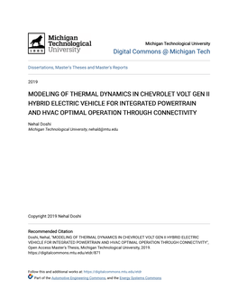 Modeling of Thermal Dynamics in Chevrolet Volt Gen Ii Hybrid Electric Vehicle for Integrated Powertrain and Hvac Optimal Operation Through Connectivity