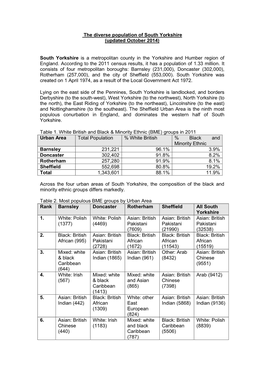 The Diverse Population of South Yorkshire (Updated October 2014)