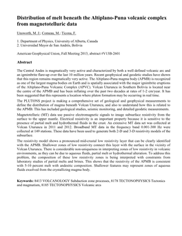 Distribution of Melt Beneath the Altiplano-Puna Volcanic Complex from Magnetotelluric Data