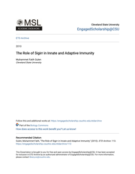 The Role of Sigirr in Innate and Adaptive Immunity