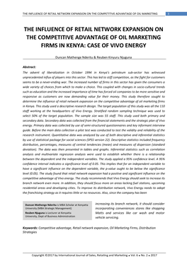 The Influence of Retail Network Expansion on the Competitive Advantage of Oil Marketing 3