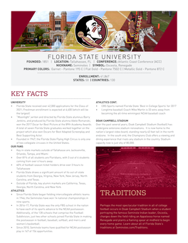 TRADITIONS in 1946, the Seminoles Have Won 14 National Championships in ------Nine Sports