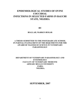 Epidemiological Studies of Ovine Coccidial Infections in Selected Farms in Bauchi State, Nigeria