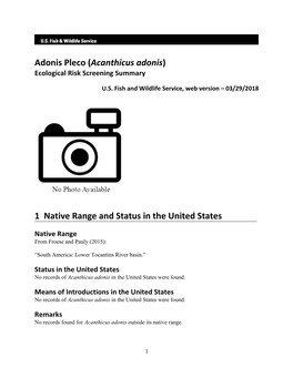 Acanthicus Adonis) Ecological Risk Screening Summary