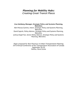 Planning for Mobility Hubs: Creating Great Transit Places