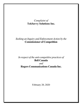 Complaint of Teksavvy Solutions Inc. Seeking an Inquiry And