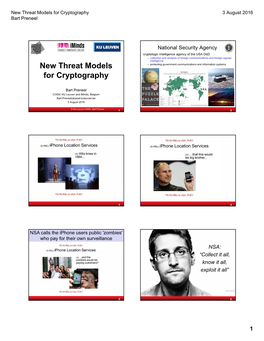 New Threat Models for Cryptography 3 August 2016 Bart Preneel