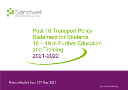 Post 16 Transport Policy Statement for Students 16 – 19 in Further