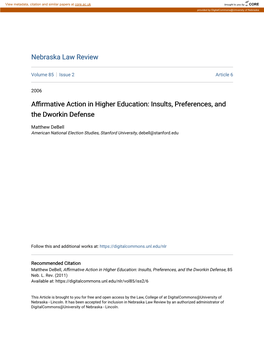 Affirmative Action in Higher Education: Insults, Preferences, and the Dworkin Defense