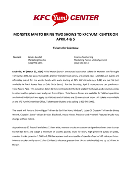 Monster Jam to Bring Two Shows to Kfc Yum! Center on April 4 & 5