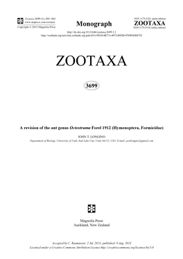 A Revision of the Ant Genus Octostruma Forel 1912 (Hymenoptera, Formicidae)