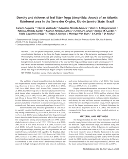 Density and Richness of Leaf Litter Frogs (Amphibia: Anura) of an Atlantic Rainforest Area in the Serra Dos Órgãos, Rio De Janeiro State, Brazil