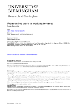 From Unfree Work to Working for Free: Rossi, Benedetta