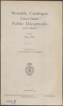 Monthly Catalogue, United States Public Documents, May 1931