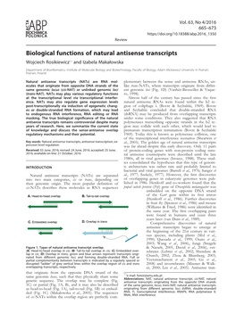 Biological Functions of Natural Antisense Transcripts Wojciech Rosikiewicz* and Izabela Makałowska