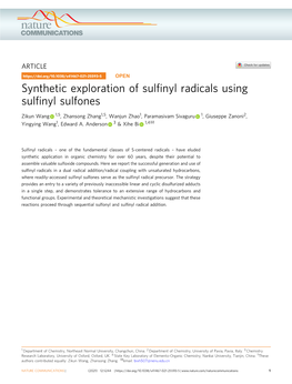 Synthetic Exploration of Sulfinyl Radicals Using Sulfinyl Sulfones