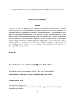 1 Managerial Performance and Team Composition in International Soccer