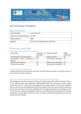 My Exchange Evaluation