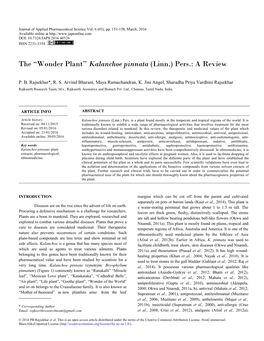 Kalanchoe Pinnata (Linn.) Pers.: a Review