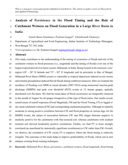 Analysis of Persistence in the Flood Timing and the Role of Catchment