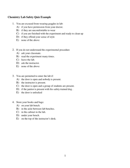 Chemistry Lab Safety Quiz Example