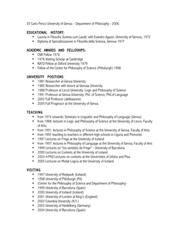 CV Carlo Penco University of Genoa – Department of Philosophy - 2006