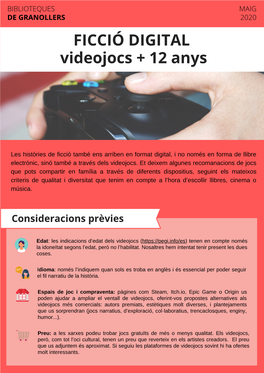 FICCIÓ DIGITAL Videojocs + 12 Anys