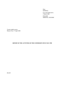 Report on the Activities of the Commission Since May 1998