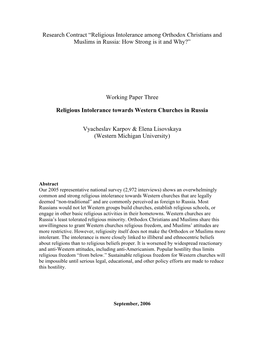 Religious Intolerance Towards Western Churches in Russia