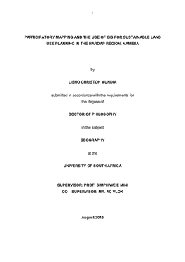 PARTICIPATORY MAPPING and the USE of GIS for SUSTAINABLE LAND USE PLANNING in the HARDAP REGION, NAMIBIA by LISHO CHRISTOH MUNDI