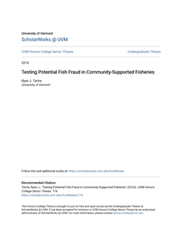 Testing Potential Fish Fraud in Community-Supported Fisheries